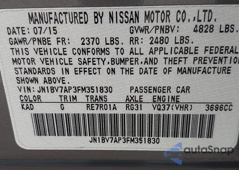 2015 Infiniti Q50 Premium z USA, uszkodzony, nr VIN JN1BV7AP3FM351830